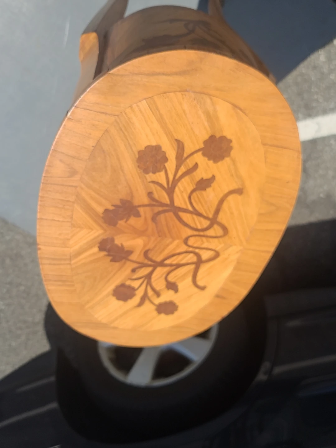 Vintage Inlaid Wood Oval Table with Drawers - photo 3
