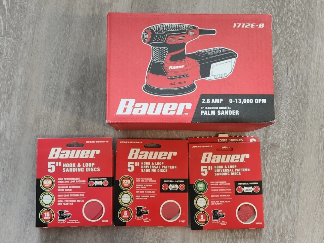Bauer 5" Random Orbital Palm Sander with Sanding Discs