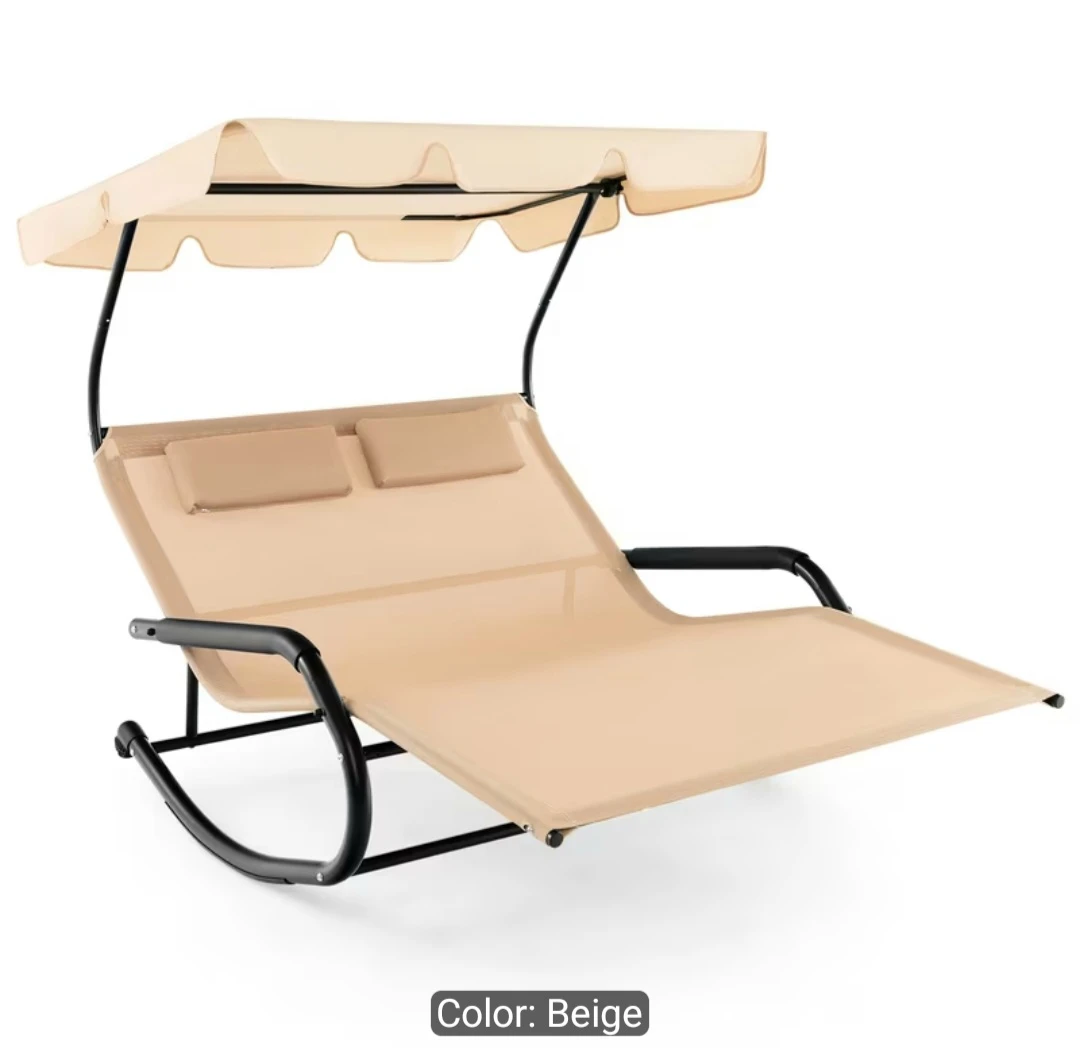 Double Patio Rocking Chair with Canopy - Beige