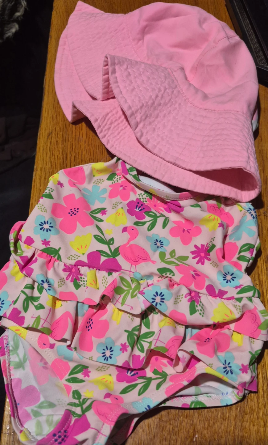 Child of Mine by Carter's Flamingo Swimsuit & Hat Set Size 2T
