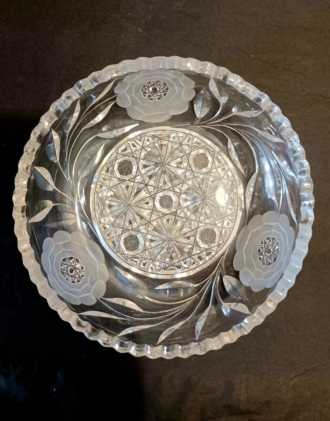 Antique American Brilliant Intaglio-engraved Roses Bowl