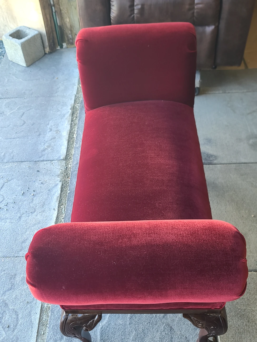 Vintage Victorian Red Velvet Upholstered Bench / Window Seat - photo 2