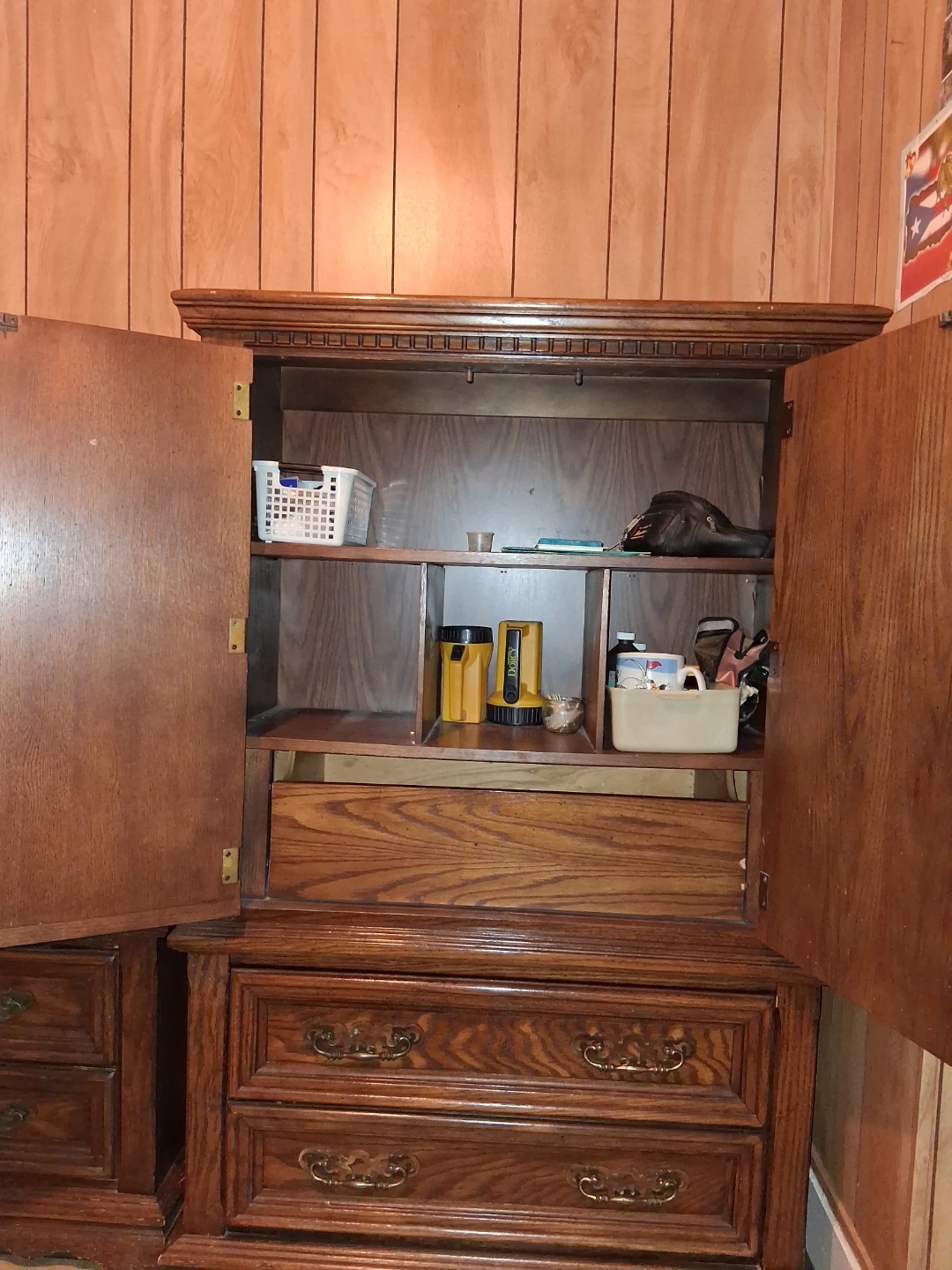 Vintage Wooden Armoire and Nightstand Set - photo 3