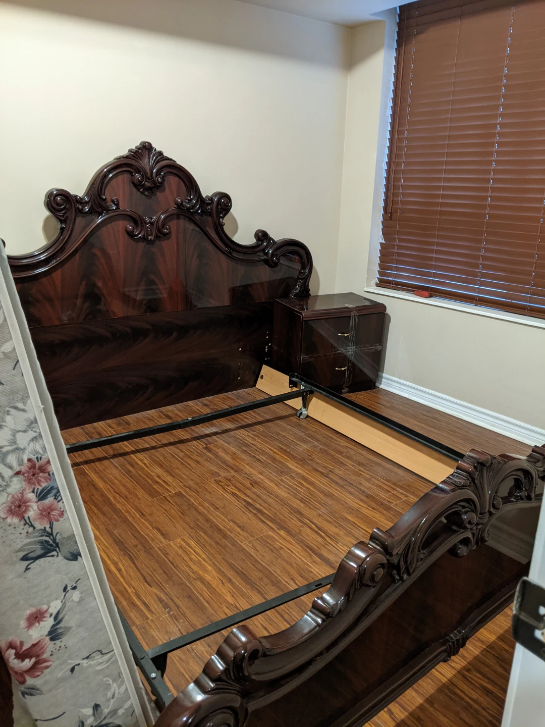 Dark Wood Ornate King Bed Frame with Headboard