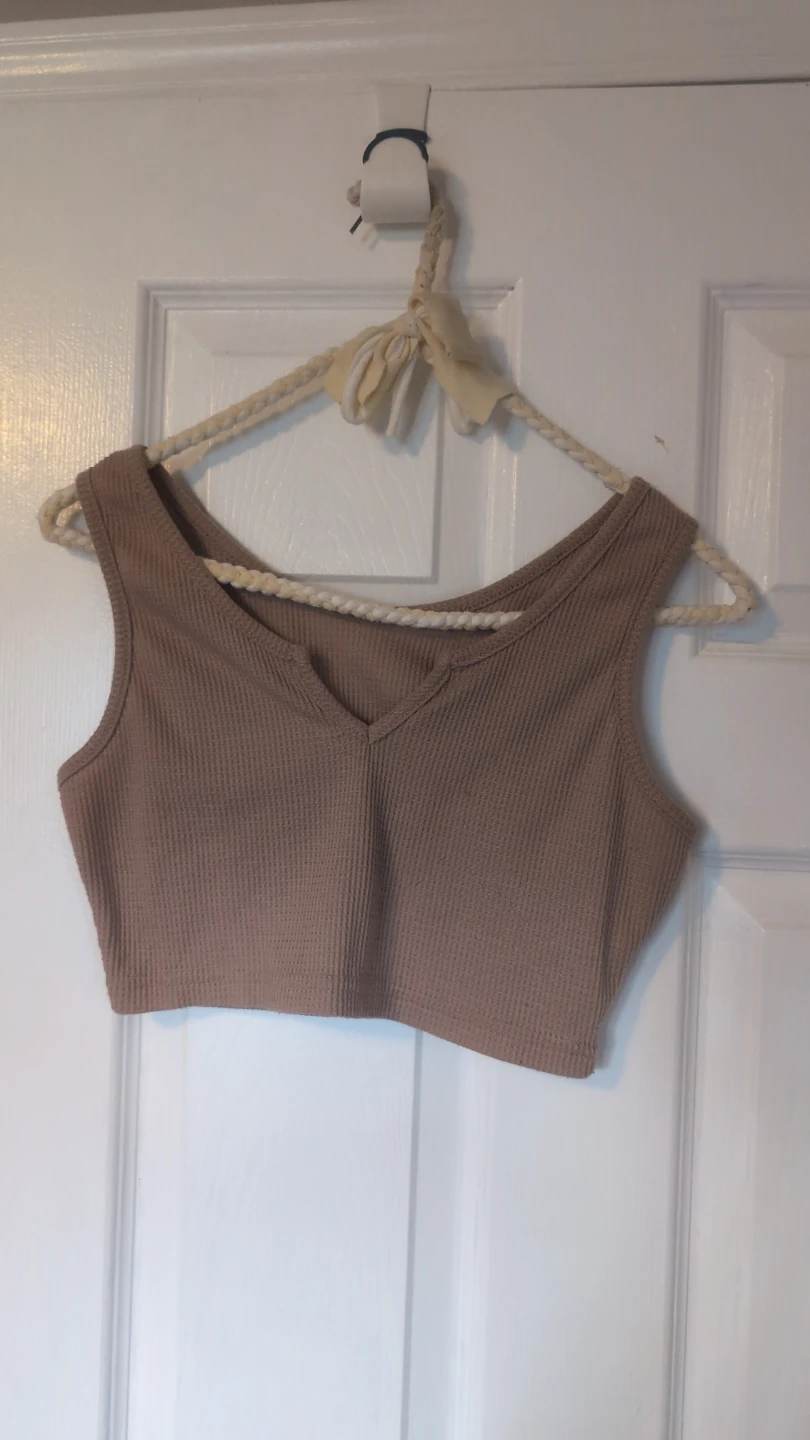 Shein Dusty Pink Ribbed V-Neck Crop Top