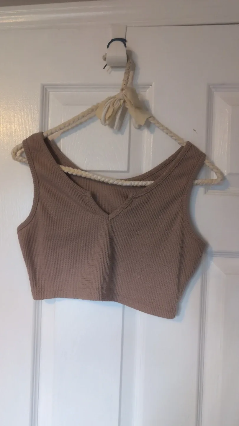 Shein Dusty Pink Ribbed V-Neck Crop Top