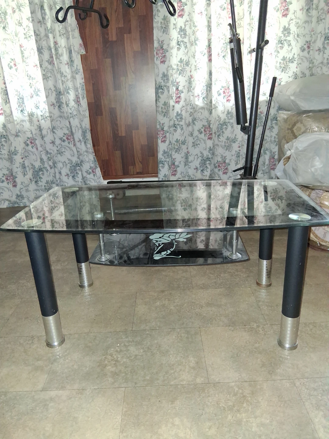 Glass Coffee Table with Black Accents