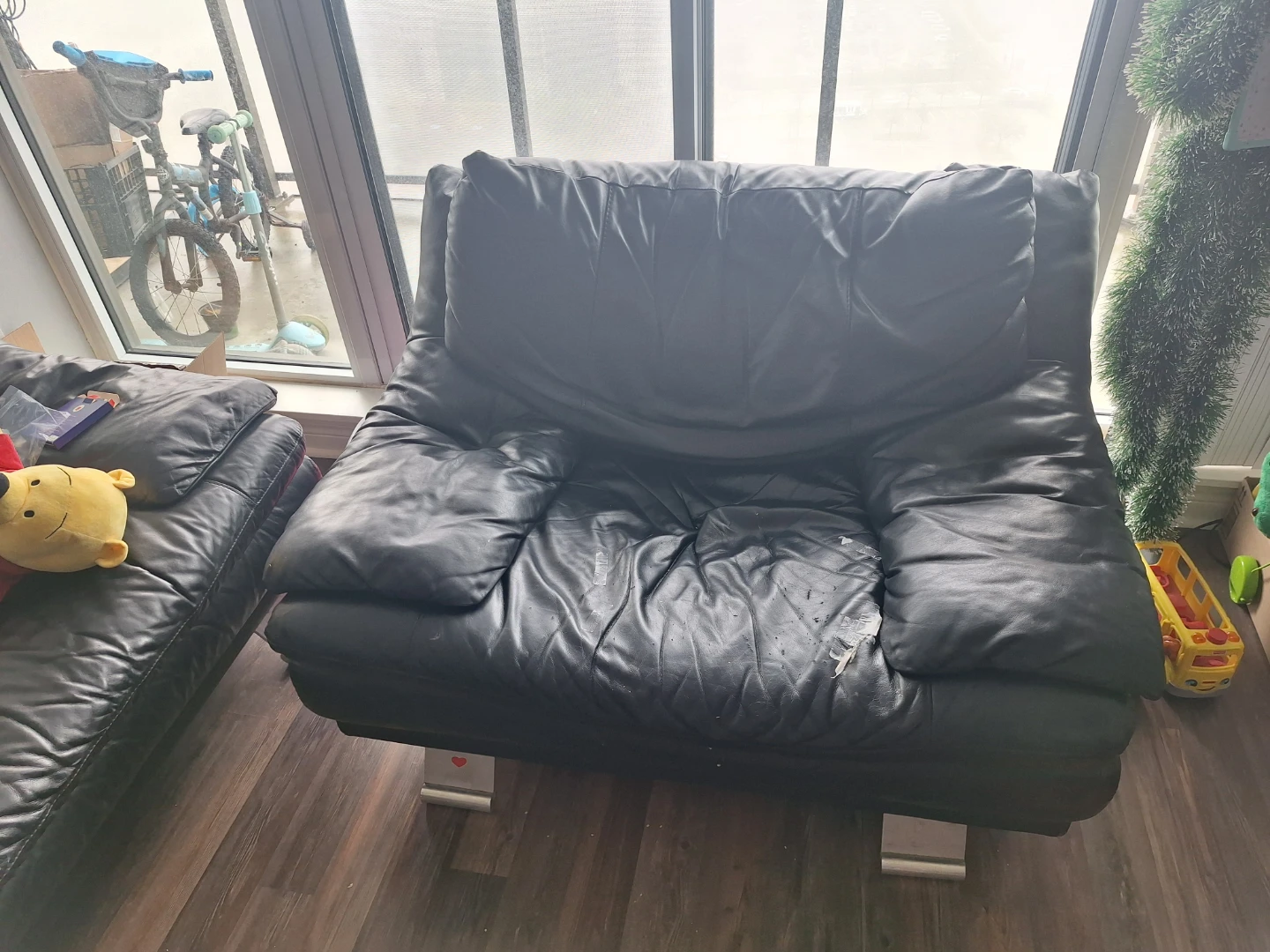 Black Leather Sofa and Chair Set