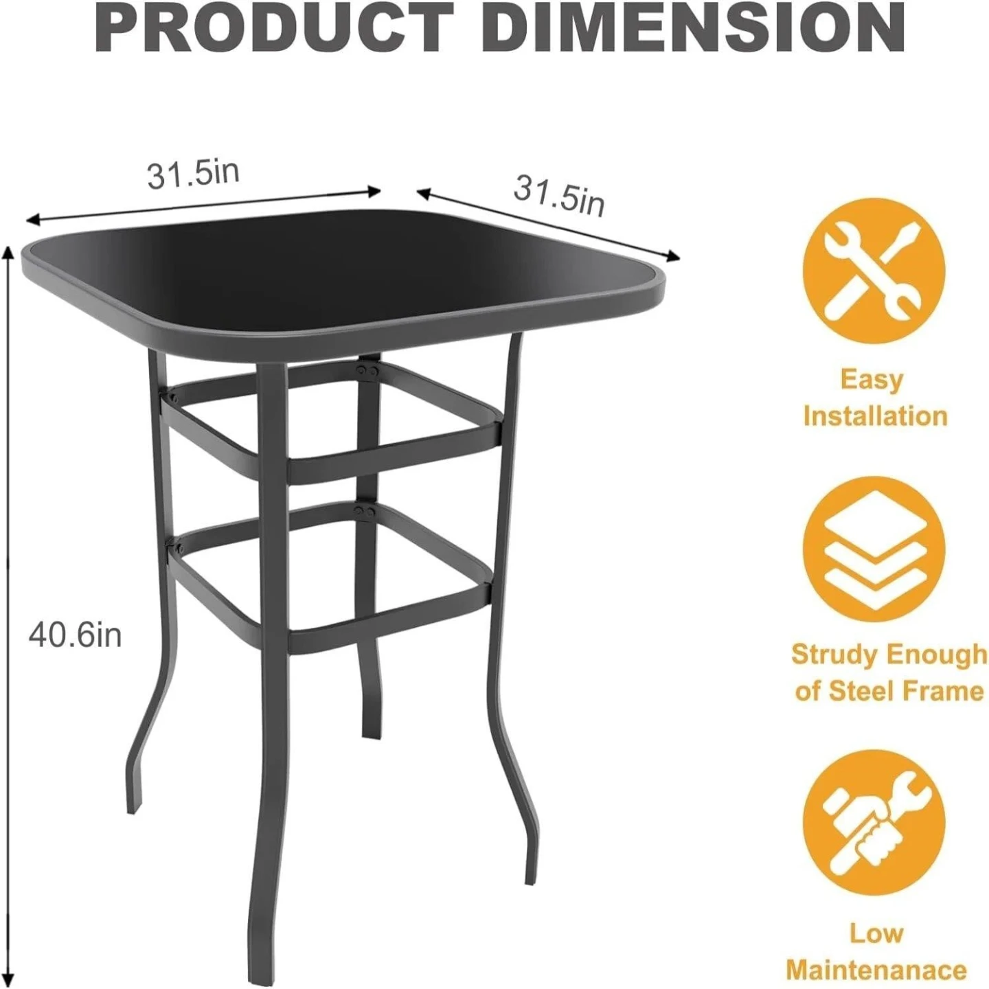 31.5" Glass Patio Bar Table - photo 2