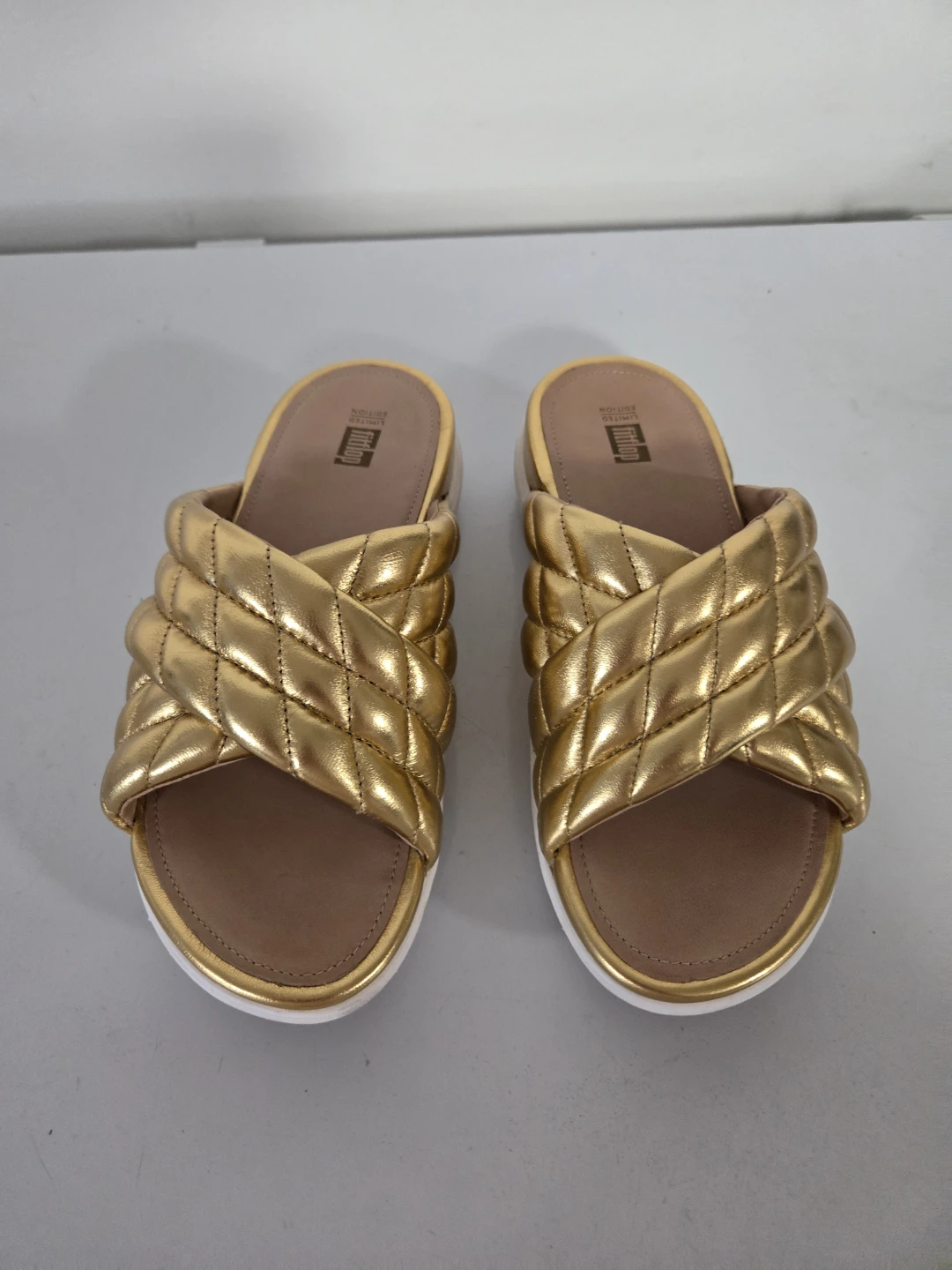 FitFlop Gold Quilted Slide Sandals