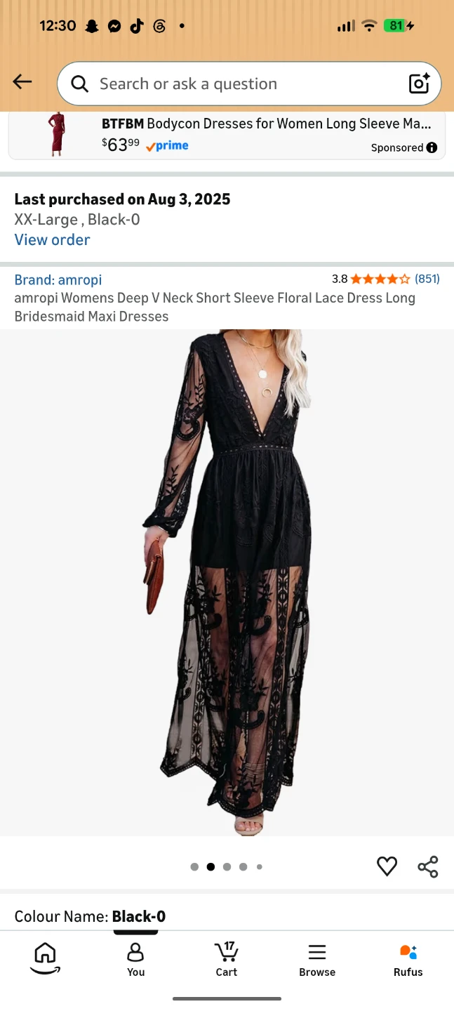 amropi Women's Floral Lace Maxi Dress - Black - XX-Large