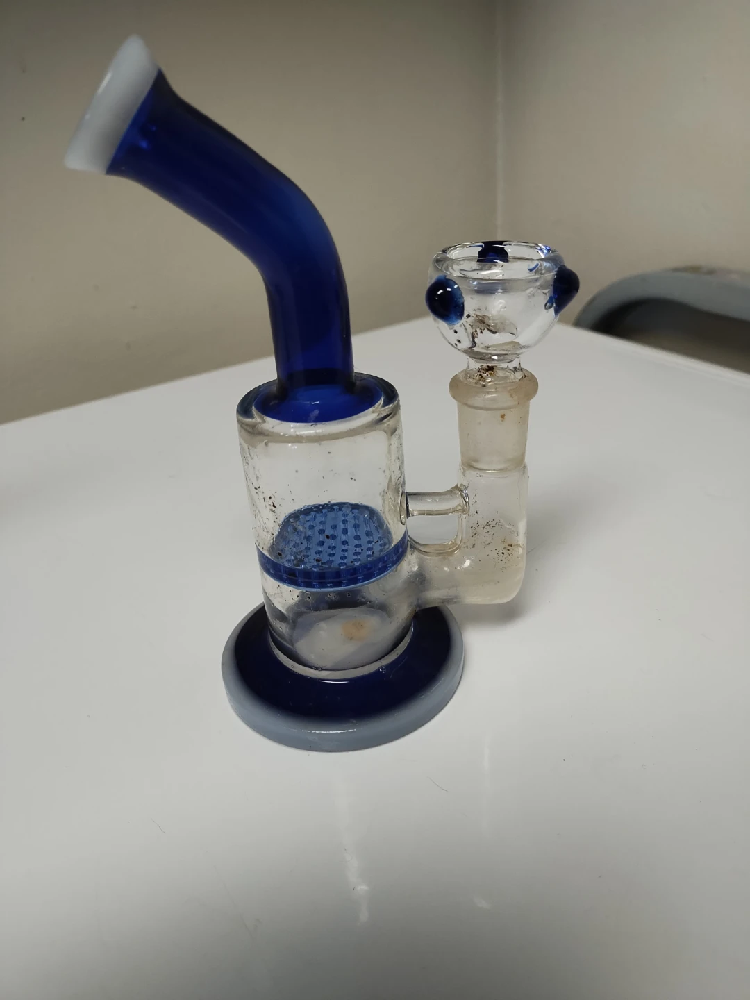 Glass Water Pipe with Blue Accents