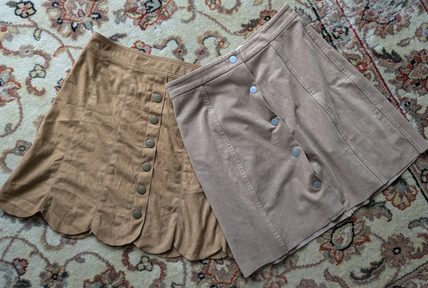 Two Suede-look Button-Front Skirts