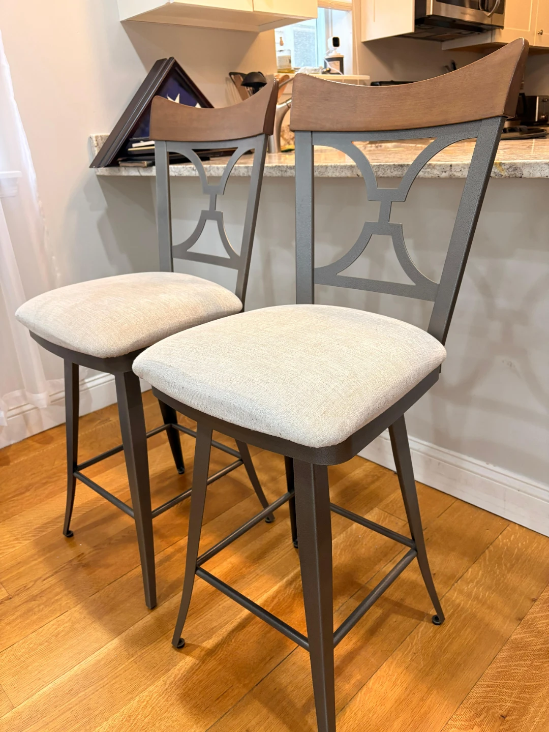 Set of 2 Metal and Wood Counter Height Bar Stools