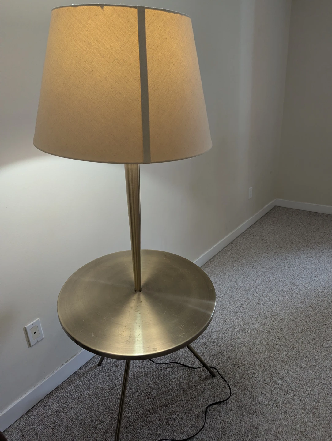 Brass Tripod Floor Lamp with Side Table - photo 2