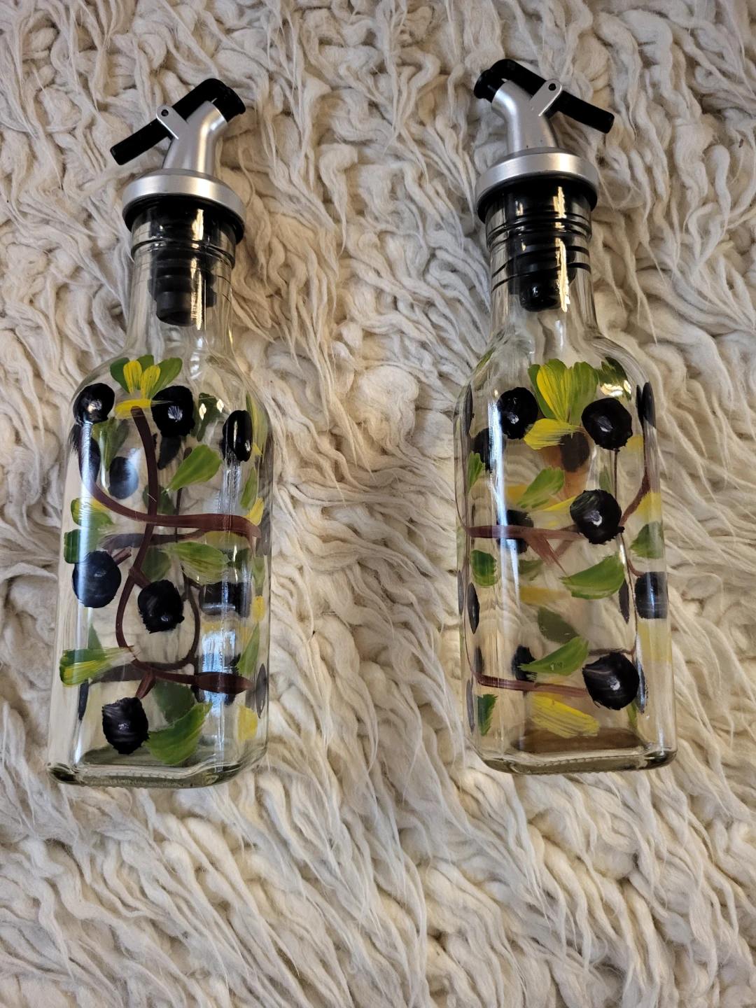 Set of 2 Hand Painted Olive Oil Cruets