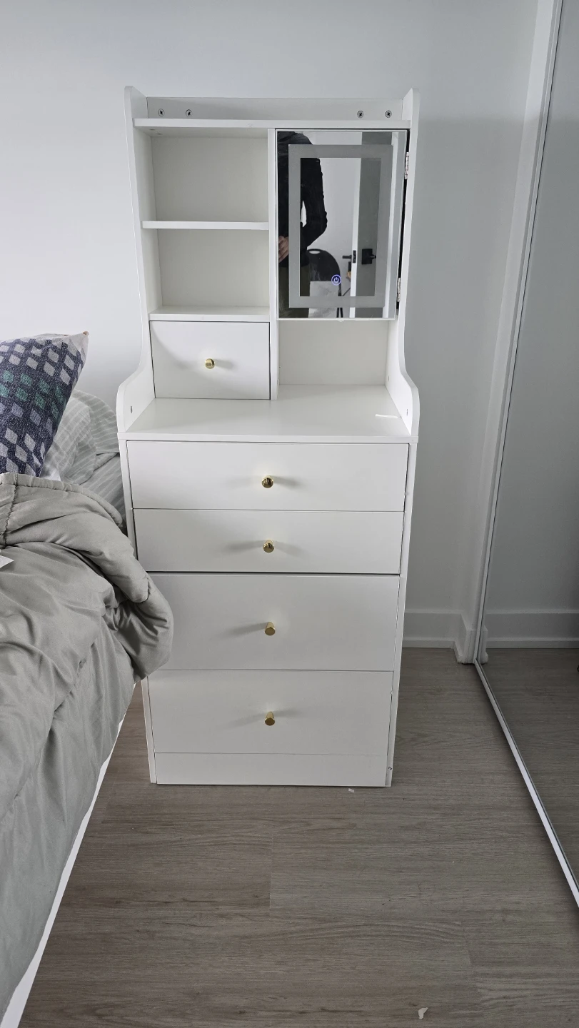 White Dresser with Mirrored Cabinet and Drawers