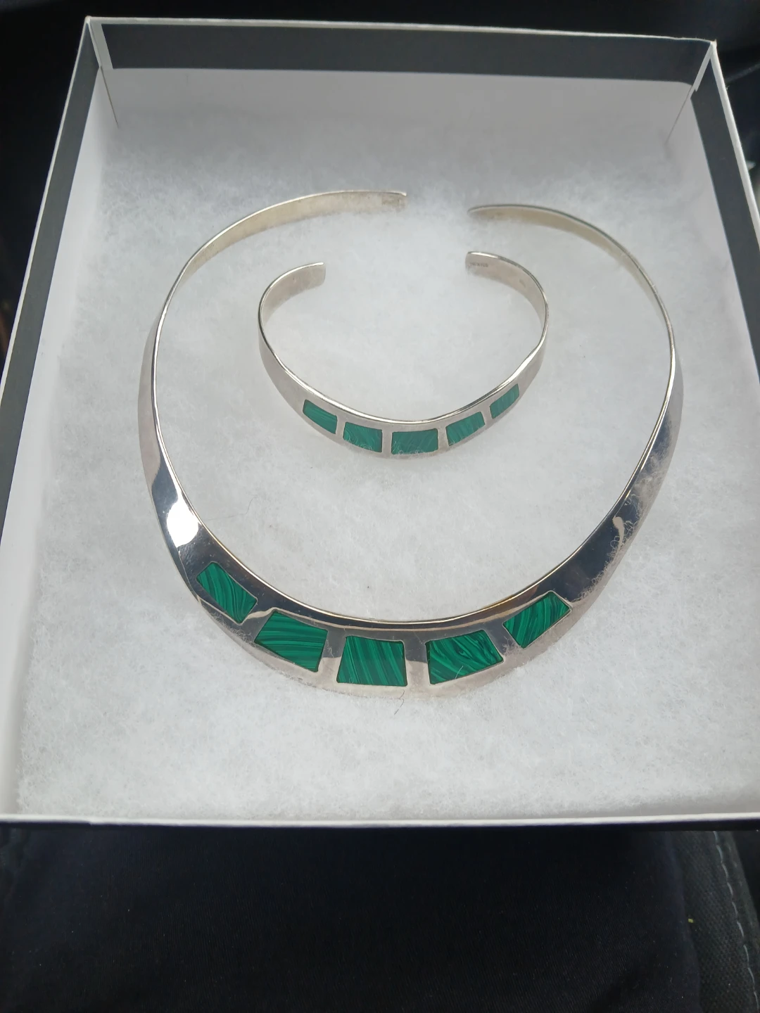 Sterling Silver Malachite Choker & Bracelet Set