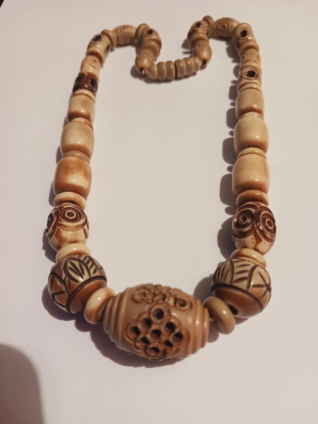 Unique carved bone beaded Necklace - photo 4