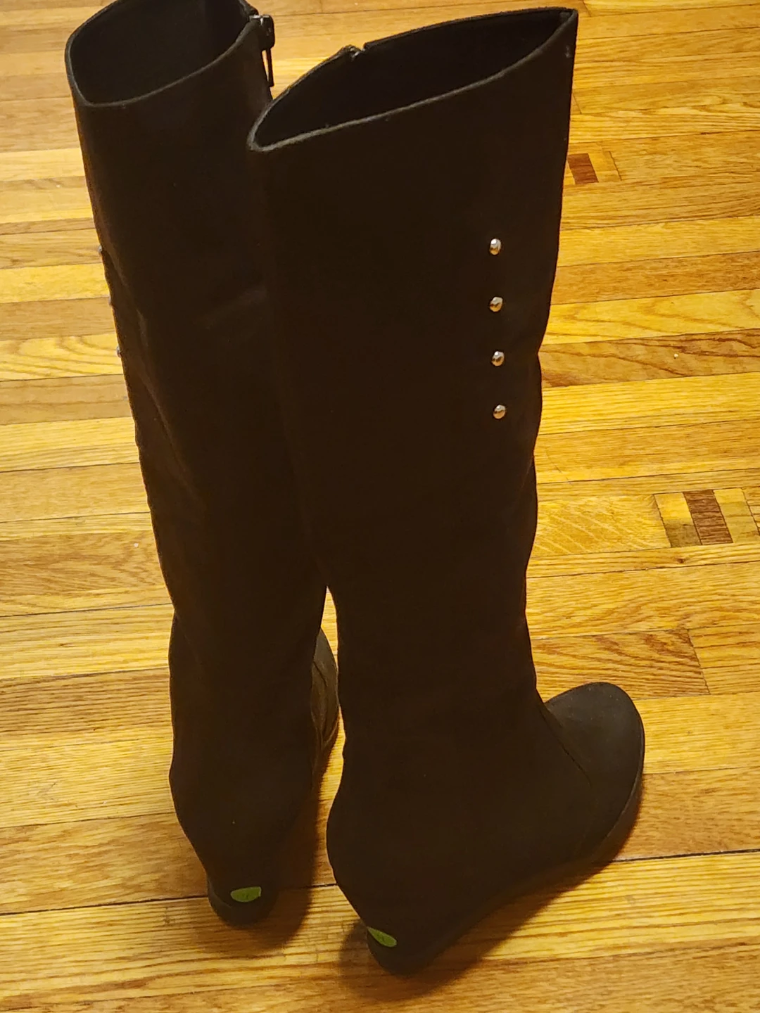 Black Wedge Knee-High Boots with Studs