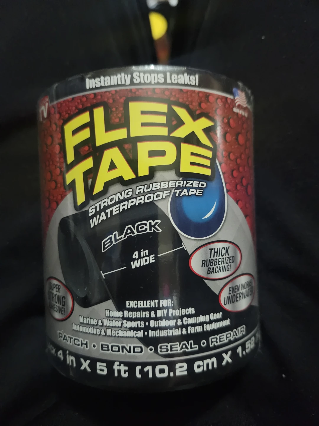 Flex Tape Strong Rubberized Waterproof Tape - Black, 4 in x 5 ft