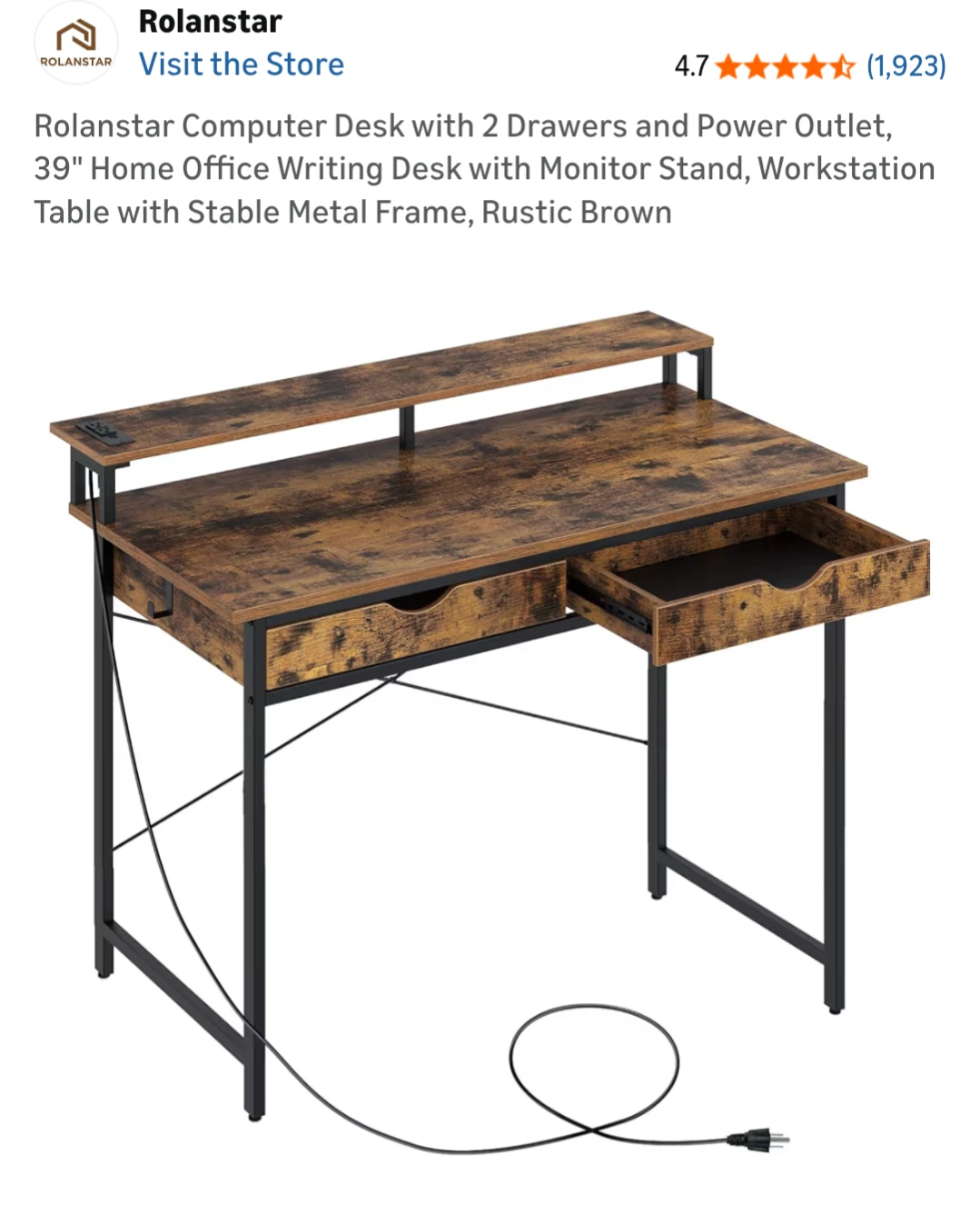 Rustic desk with Monitor Stand and Power Outlet