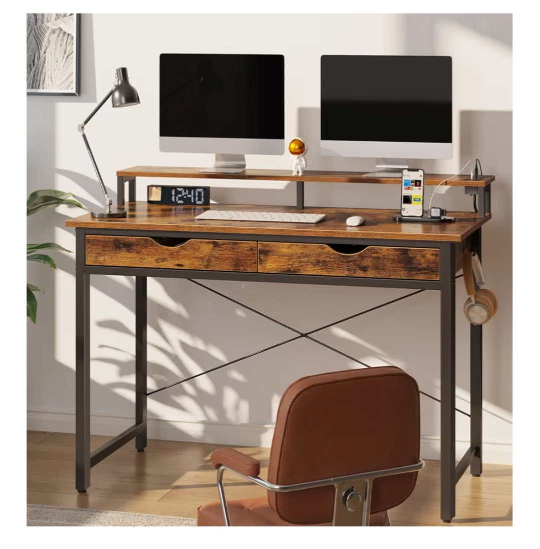 Rustic desk with Monitor Stand and Power Outlet - photo 5