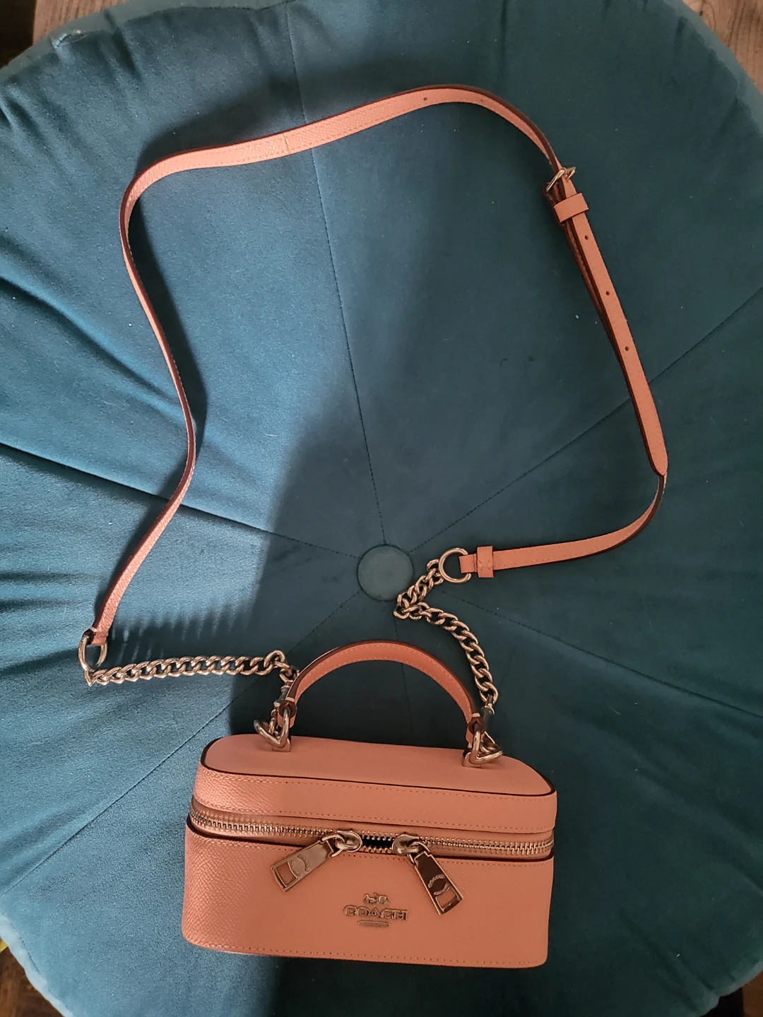 Coach Pink Leather Vanity Case Bag with Chain Strap - photo 4
