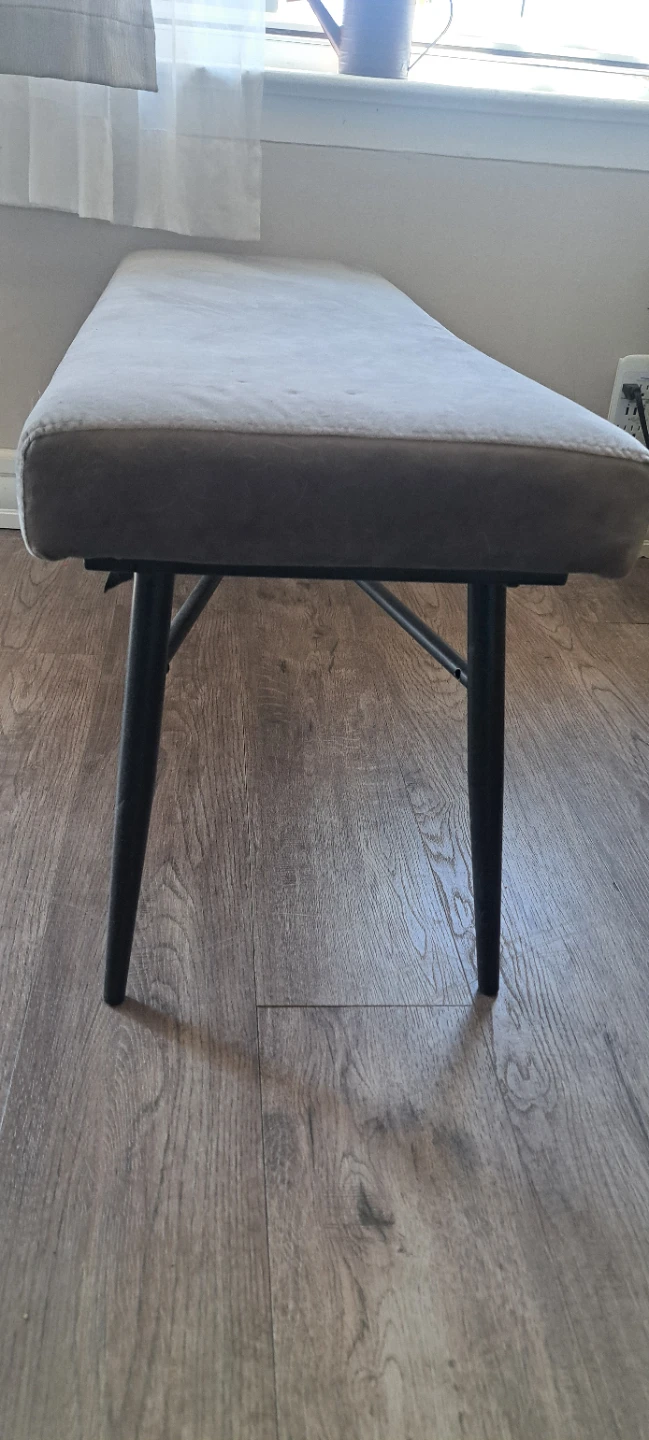 Grey upholstered bench with black metal legs - photo 3