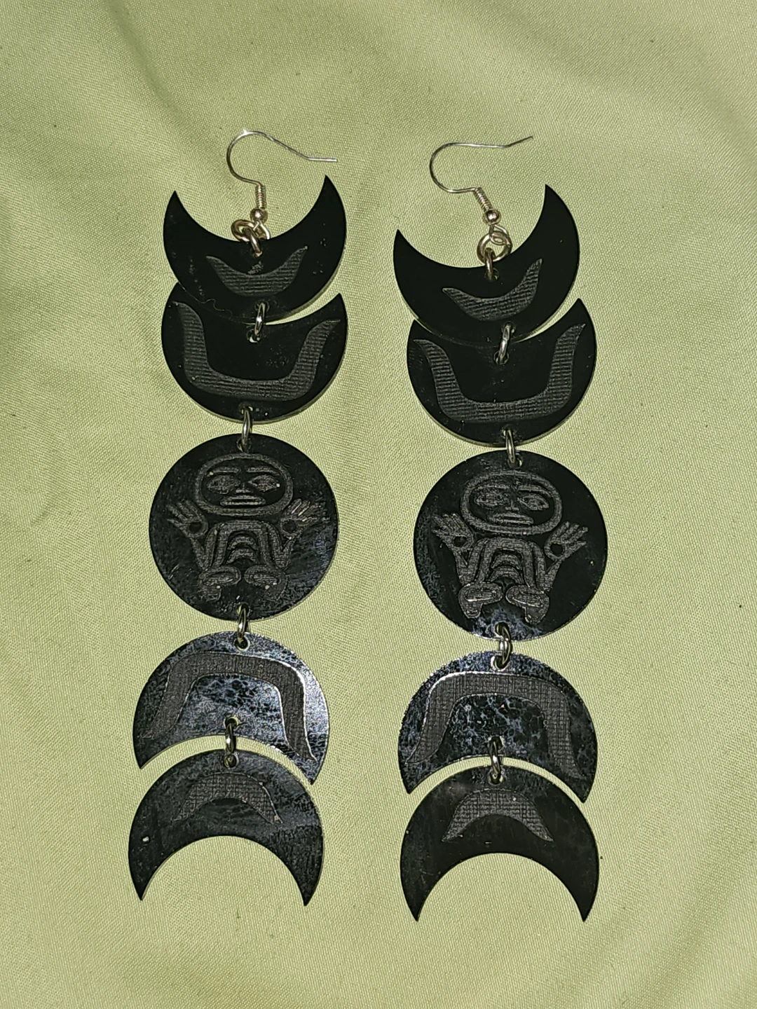 Black Crescent lil man Dangle Earrings carrier design