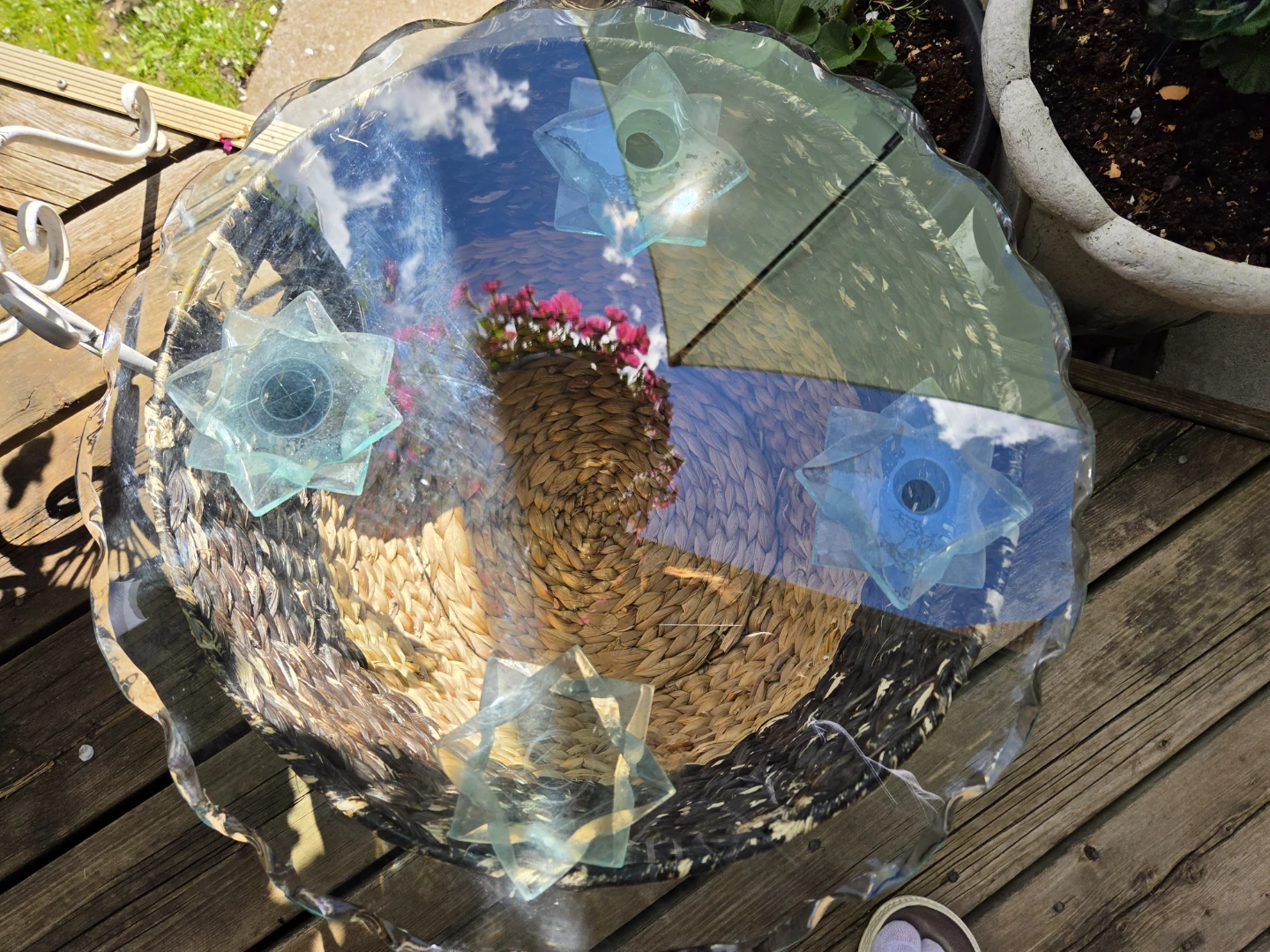 Glass Top Woven Basket Side Table - photo 2
