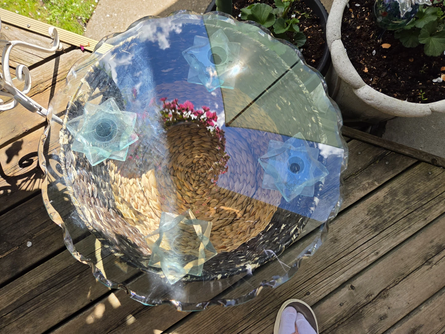 Glass Top Woven Basket Side Table - photo 3
