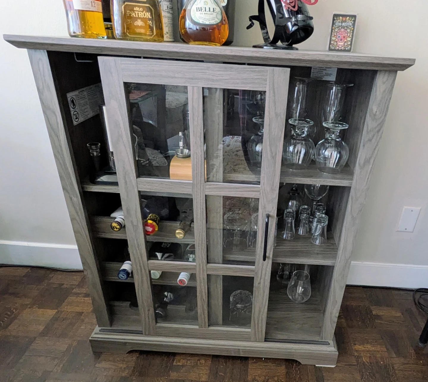 Grey Bar Cabinet with Wine Rack - photo 2