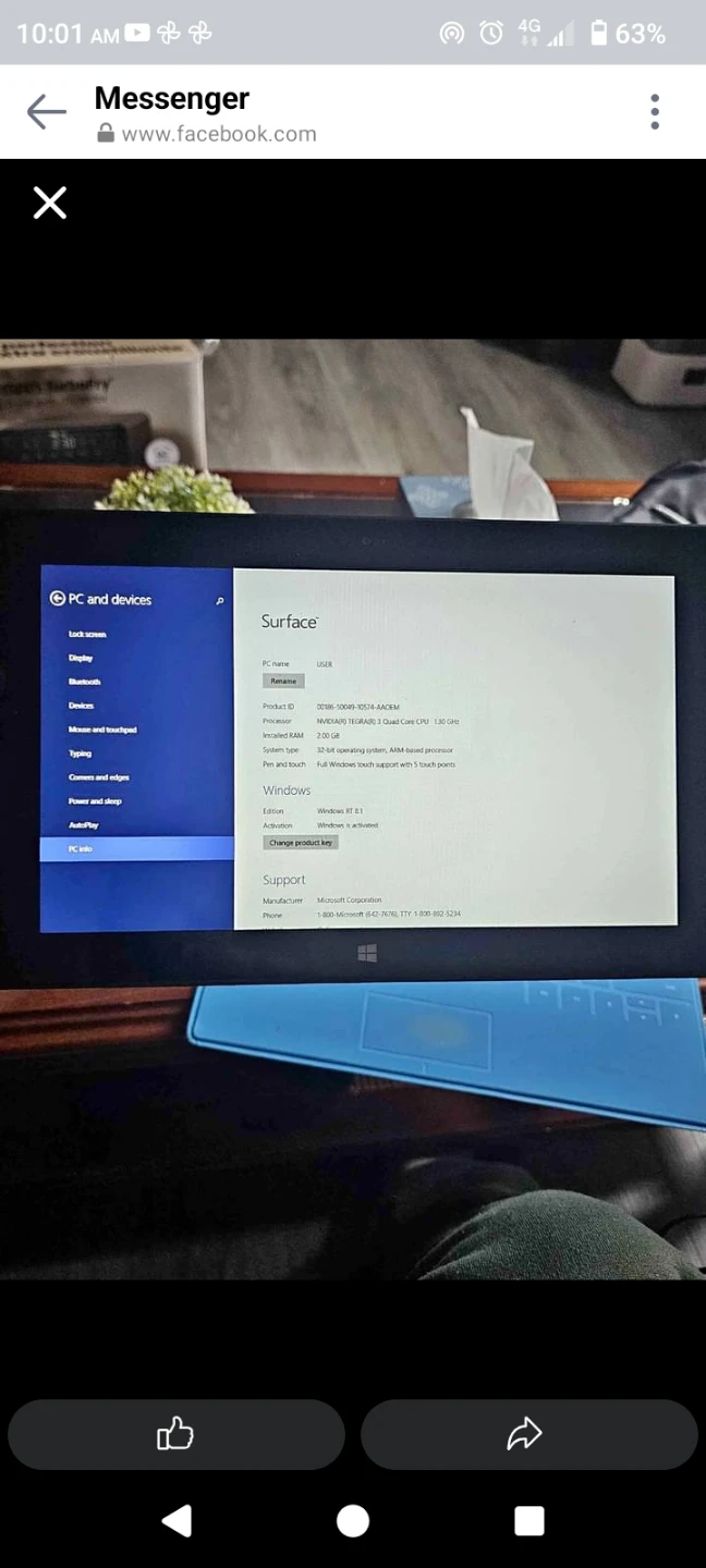 Microsoft Surface Tablet with Blue Keyboard and Charger
