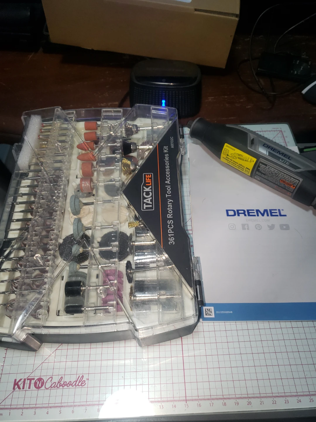 Dremel lite & tacklife 361 rotary bit kit.