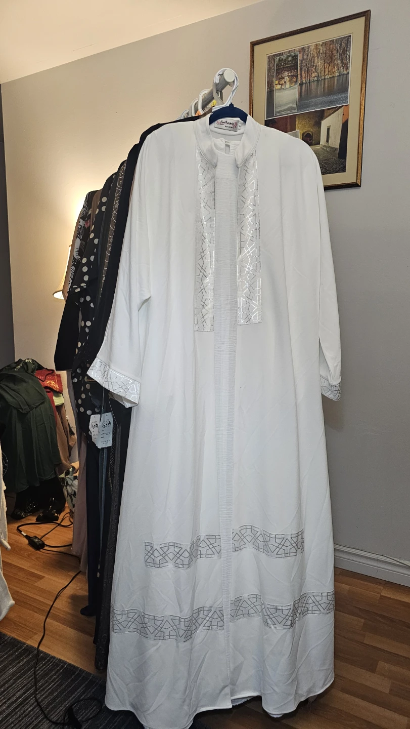 White Abaya with Silver Embellishments