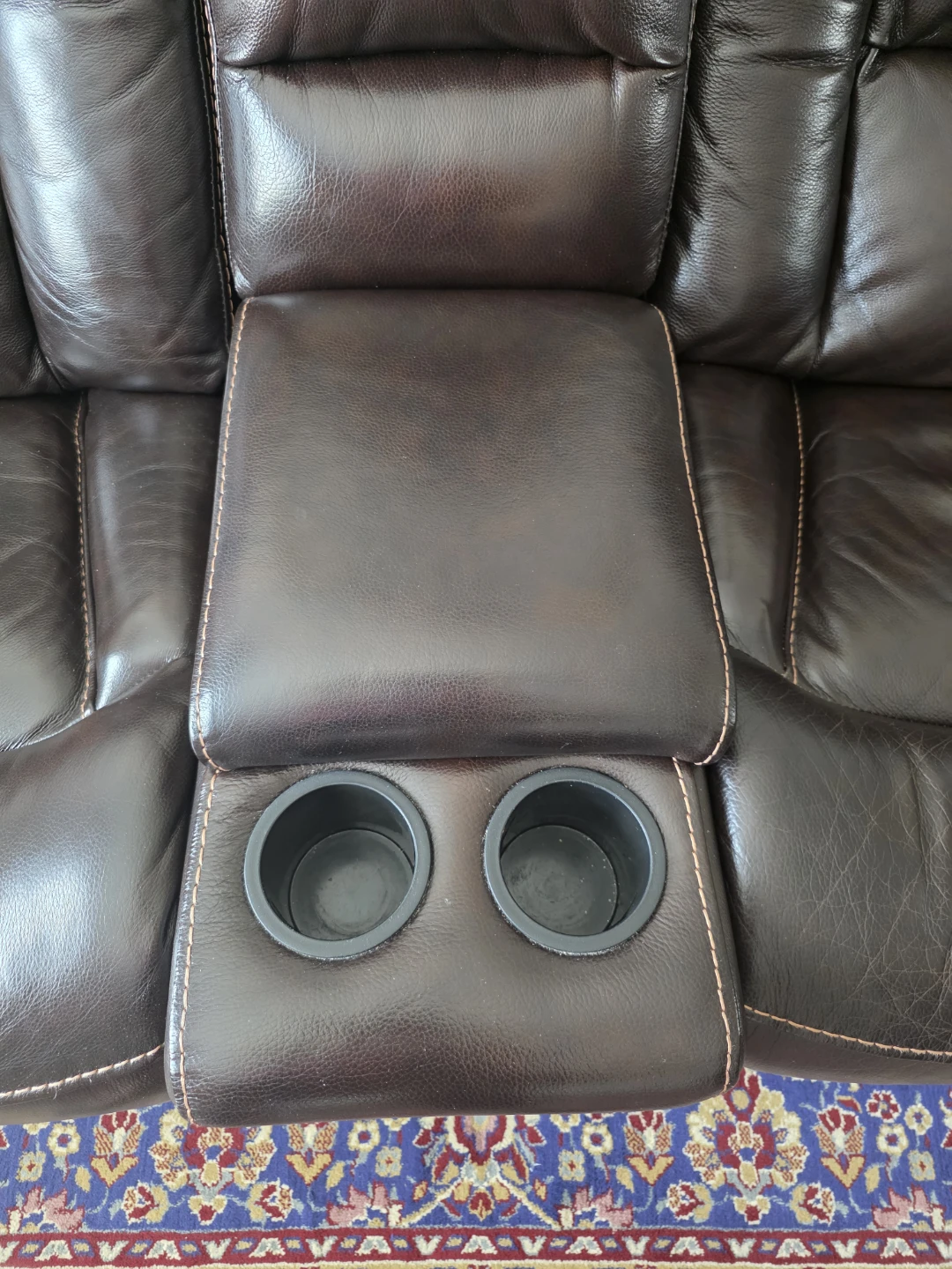 Dark Brown Leather Loveseat Recliner with Storage & Cup Holders - photo 3