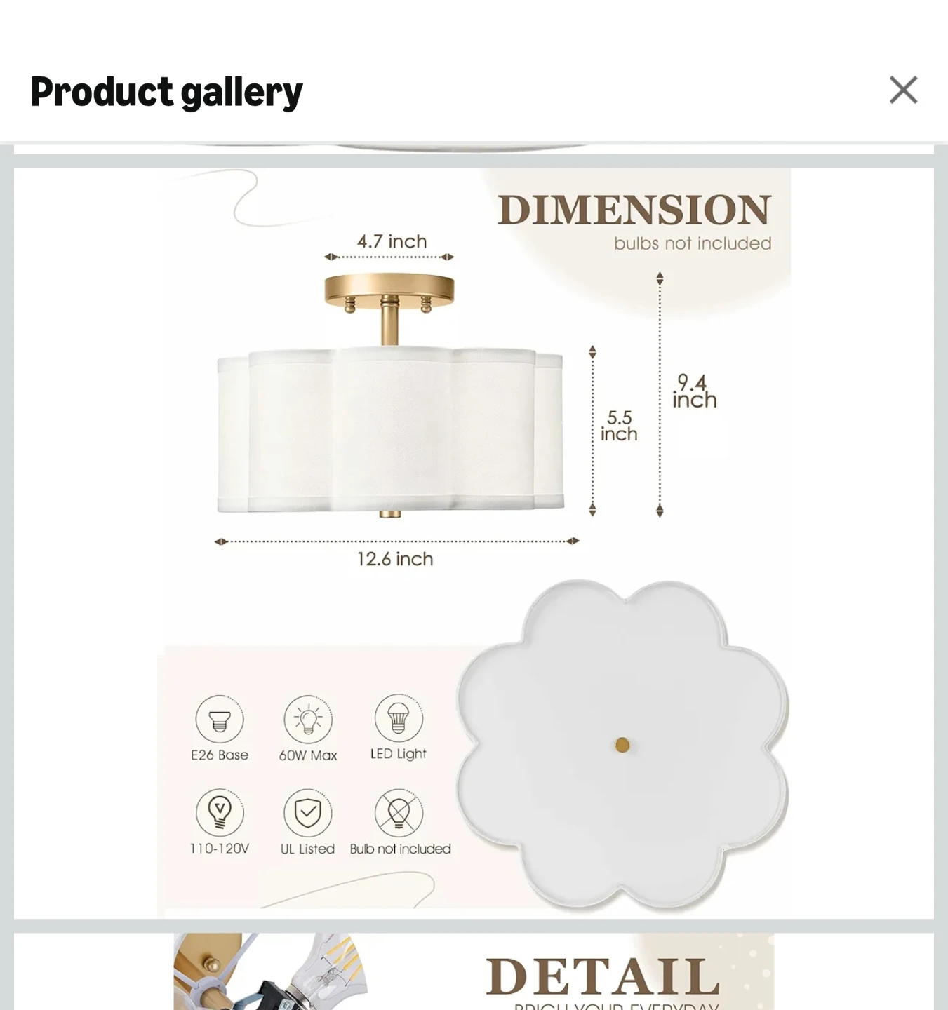 Scalloped Fabric Flush Mount Ceiling Light Fixture - photo 2