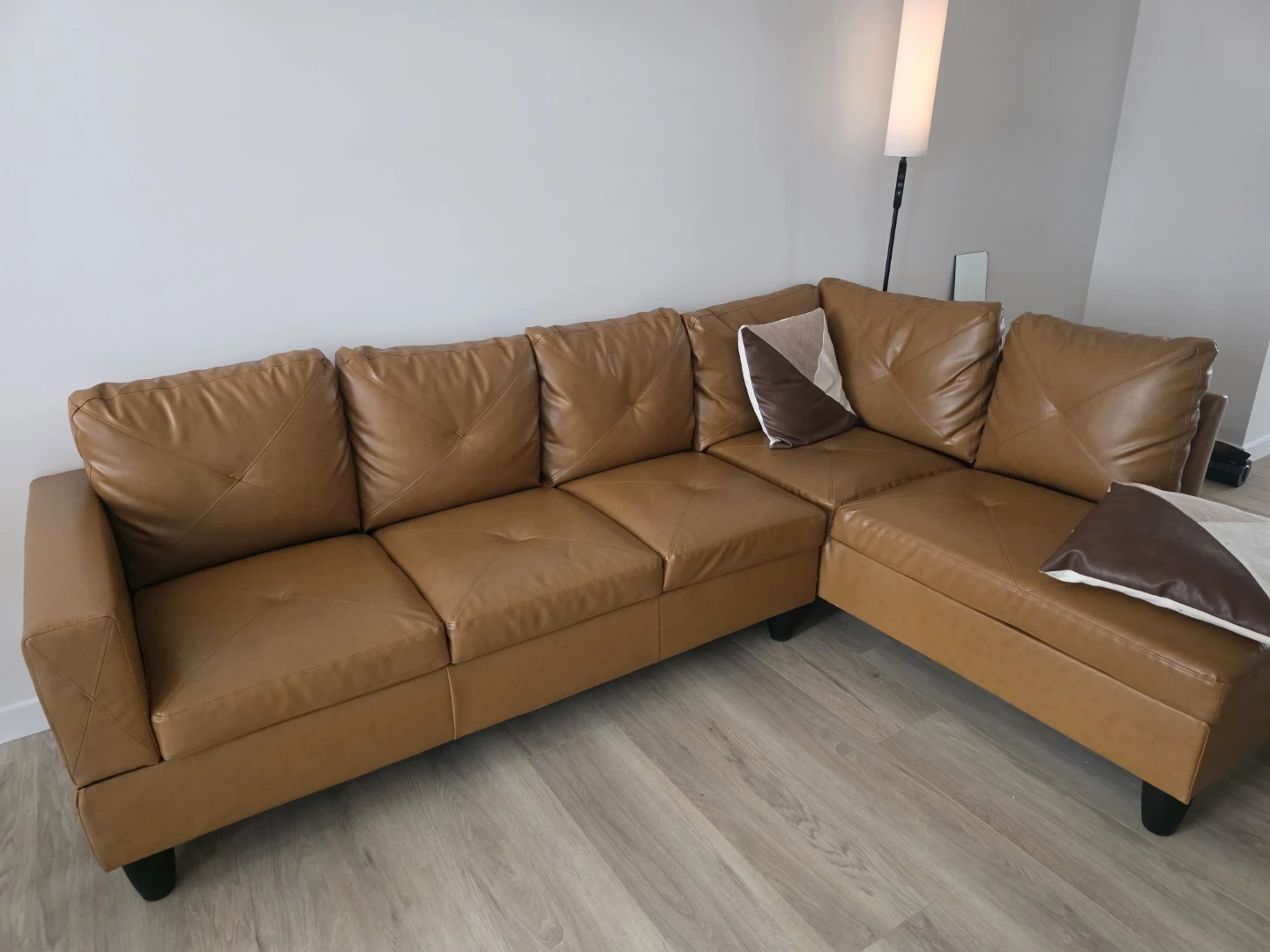 Brown Faux Leather Sectional Couch