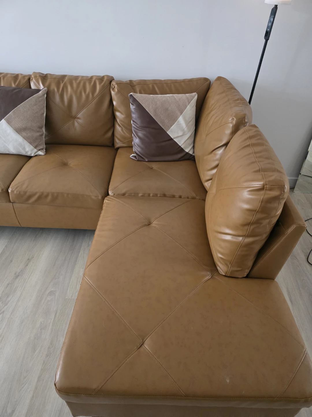 Brown Faux Leather Sectional Couch - photo 3