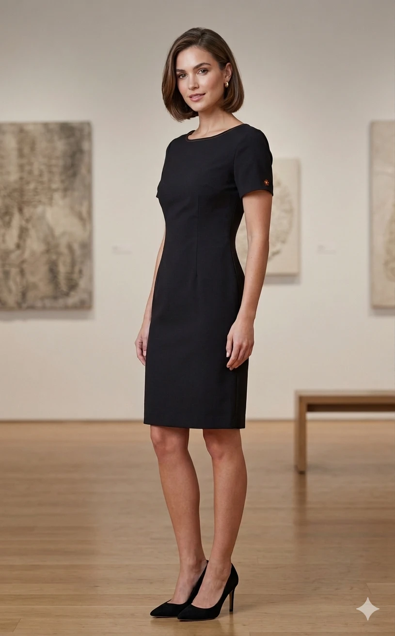 Simon Chang Black Short Sleeve Sheath Dress