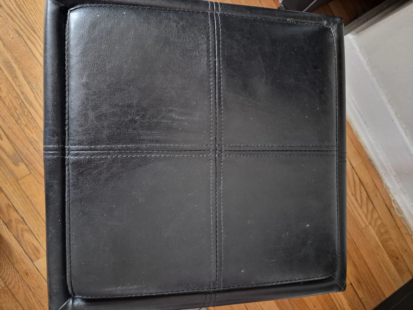 Black Faux Leather Storage Ottoman with Tray - photo 2