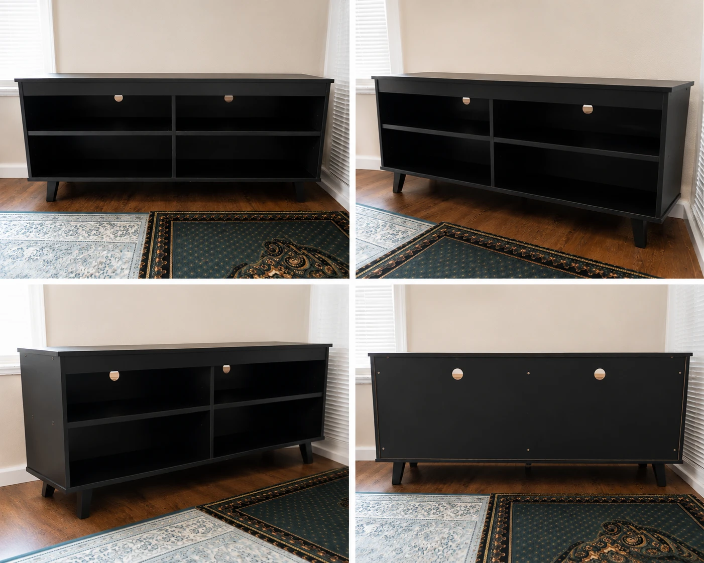 Black Media Console with Shelves