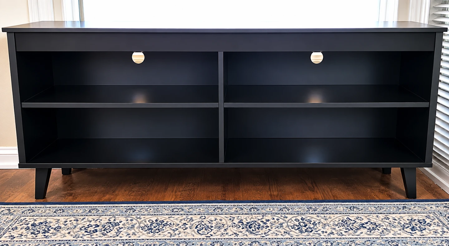Black Media Console with Shelves - photo 2