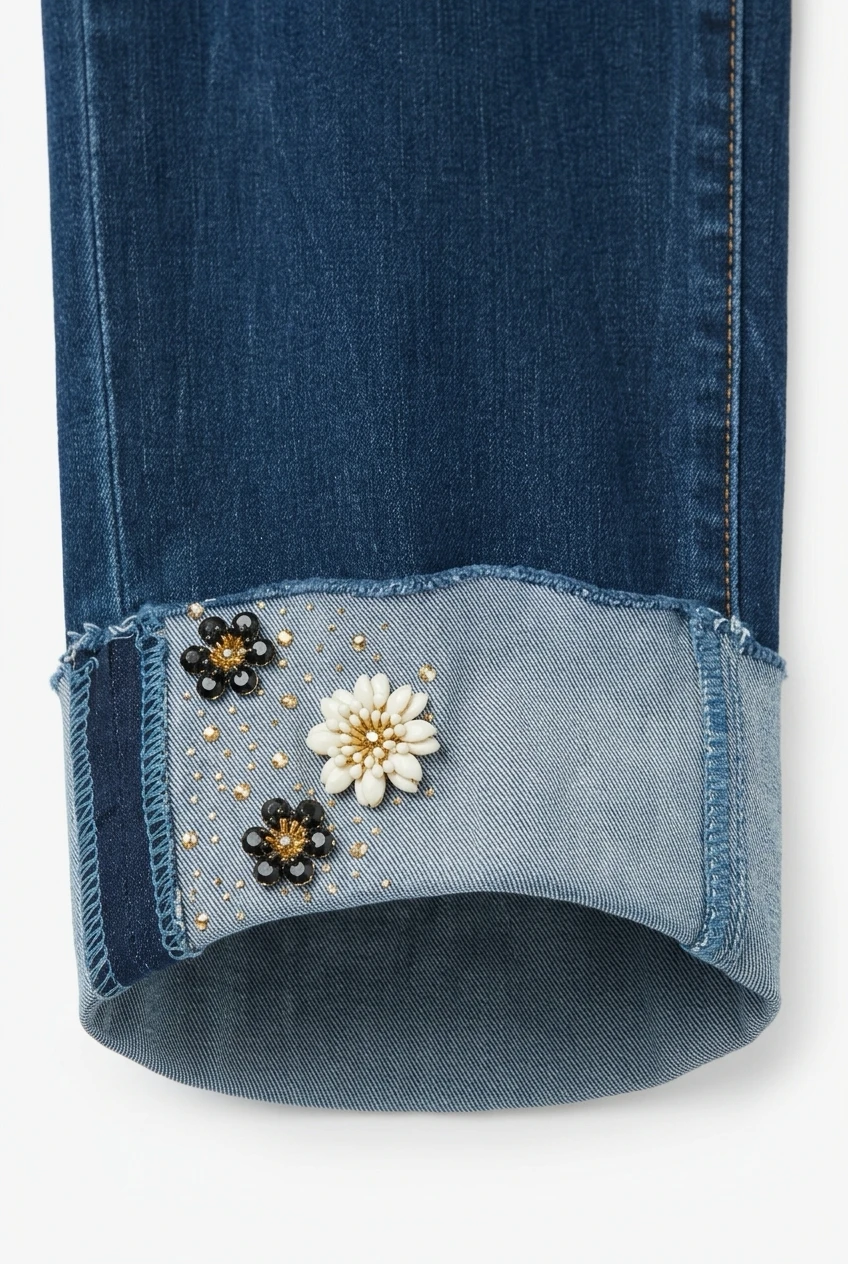 Jag Jeans Blue Denim Cropped Jeans with Floral Embellishment - photo 2
