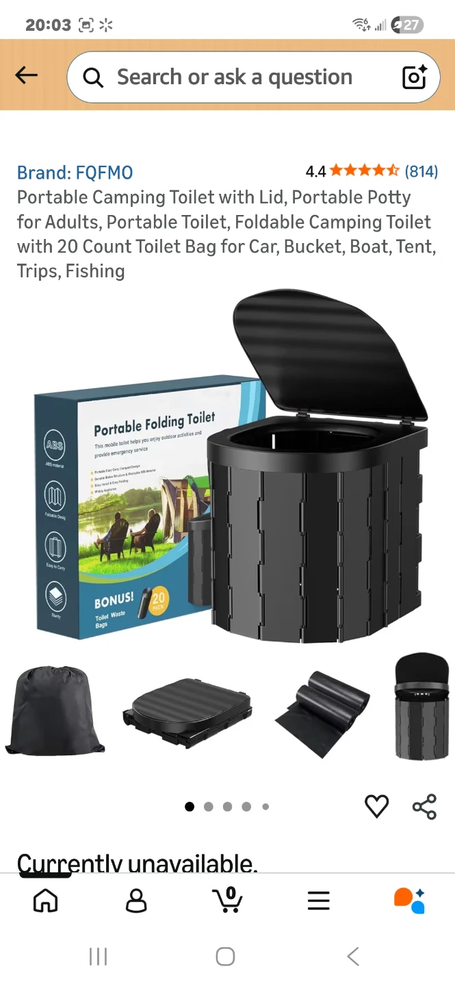 FQMO Portable Folding Toilet with Lid and 20 Waste Bags
