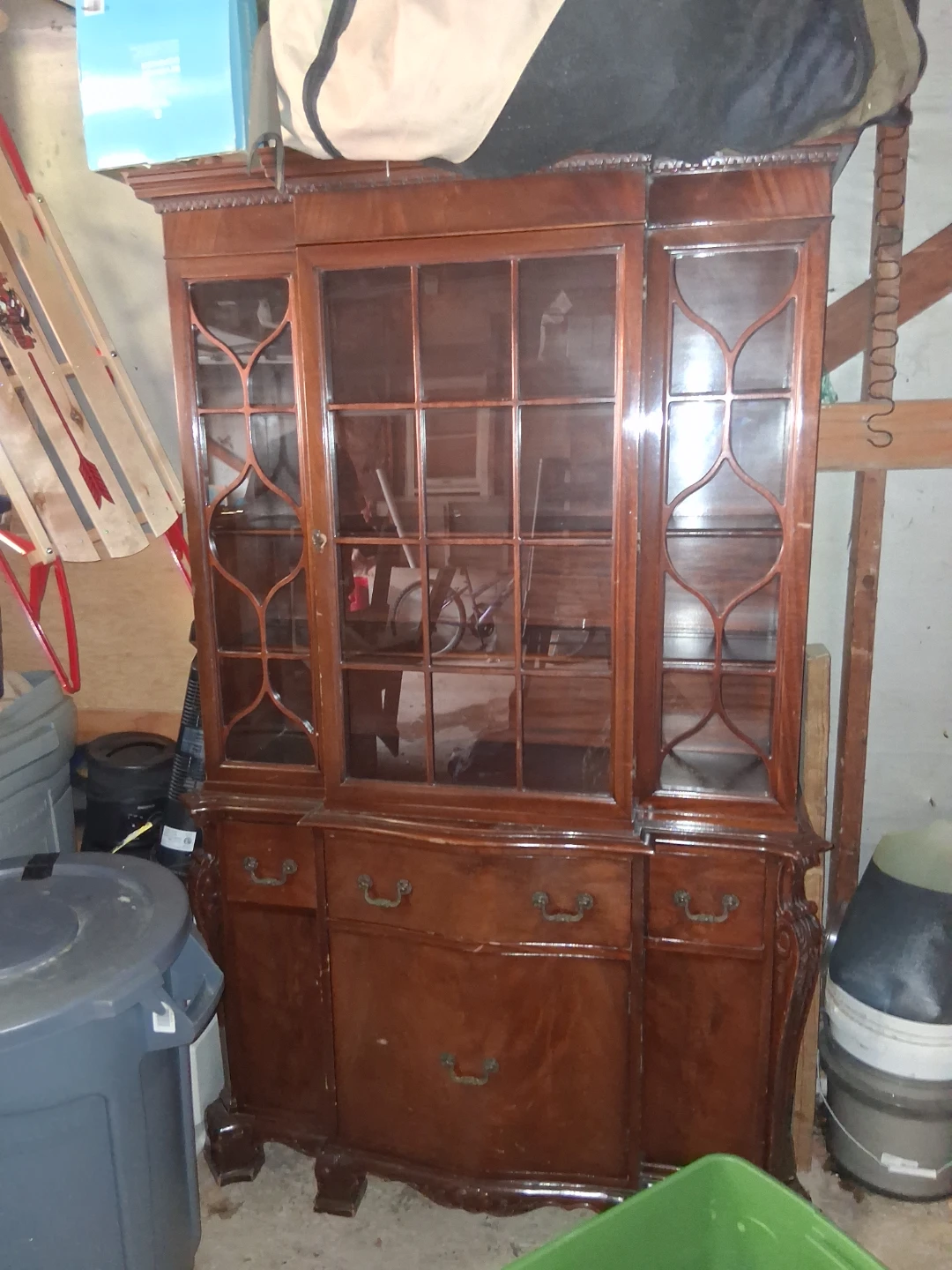 Antique Wooden Display Cabinet with Glass Doors