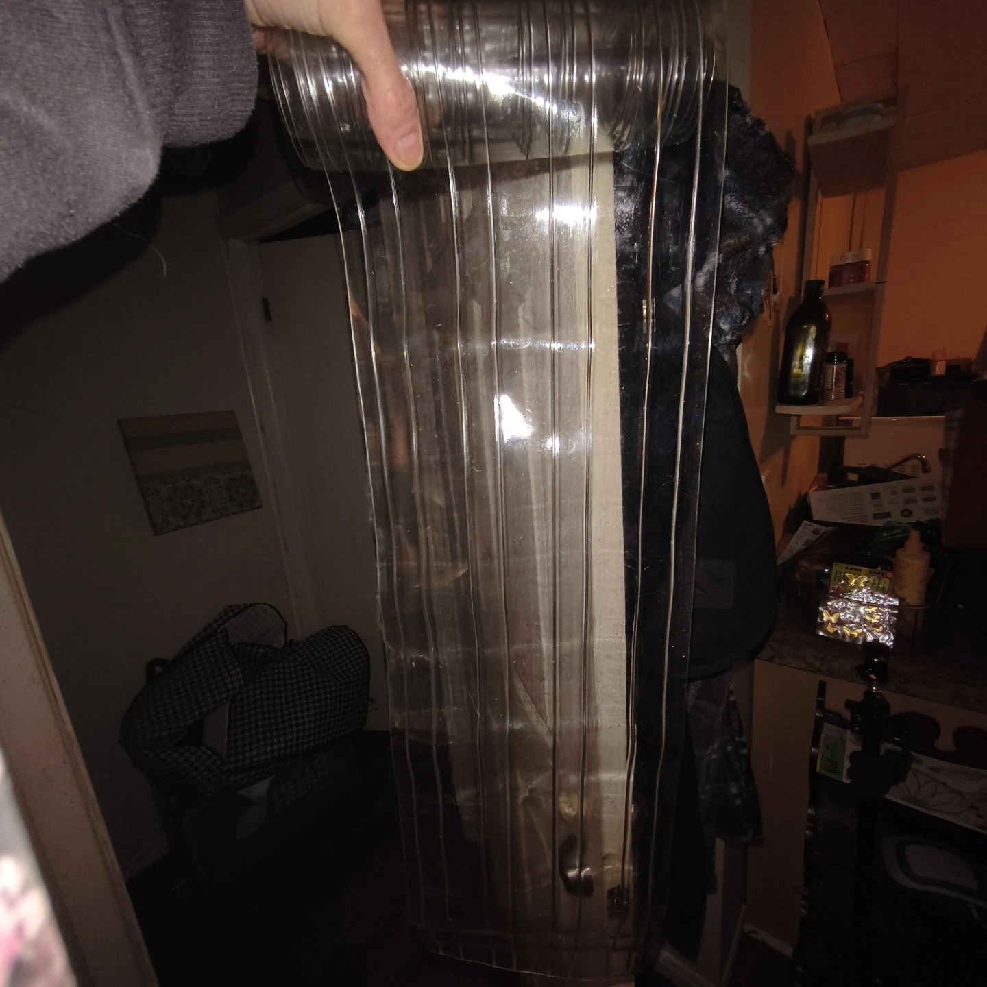 Clear plastic hanging strips