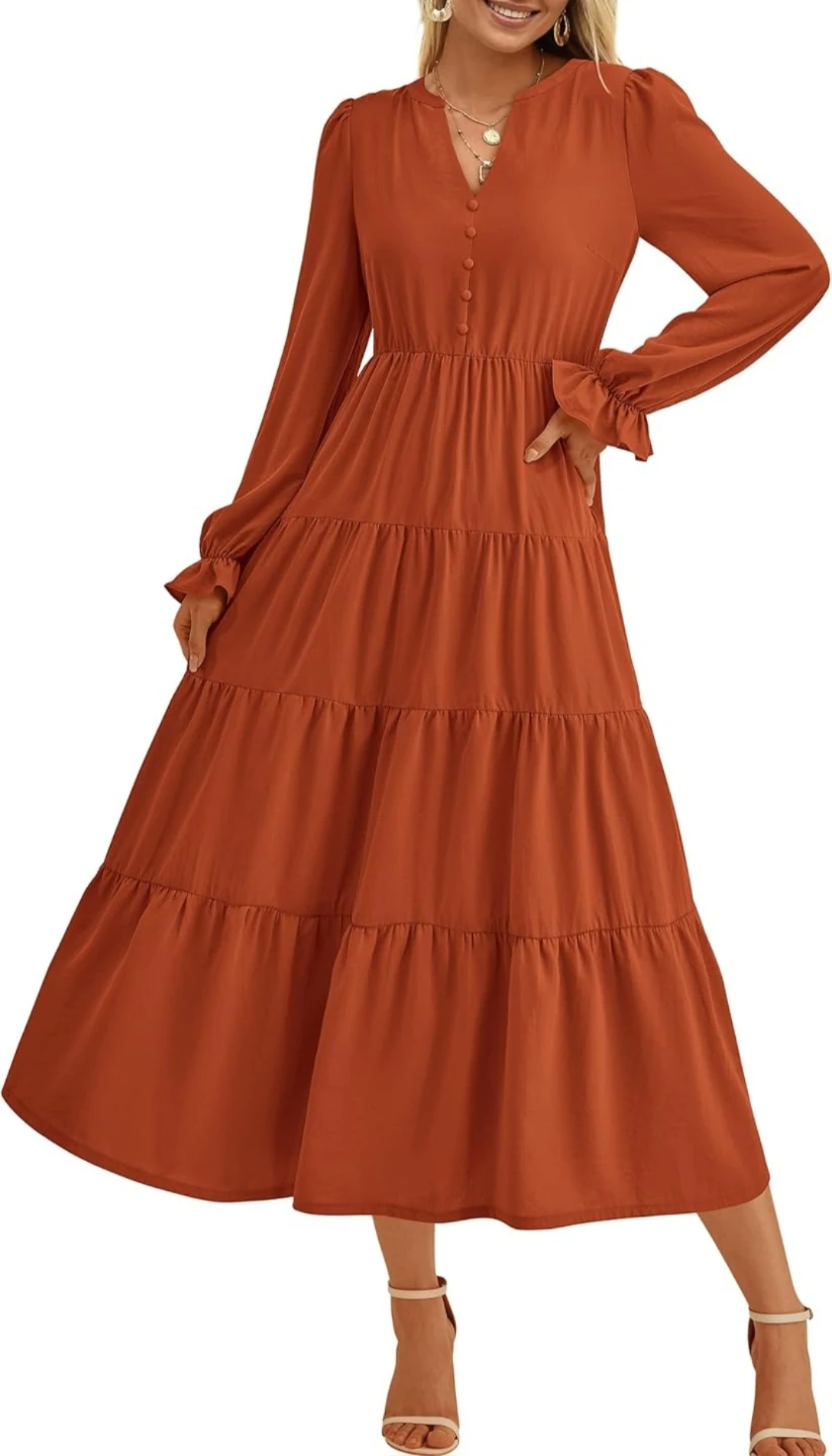 Women's Orange Tiered Maxi Dress - photo 2
