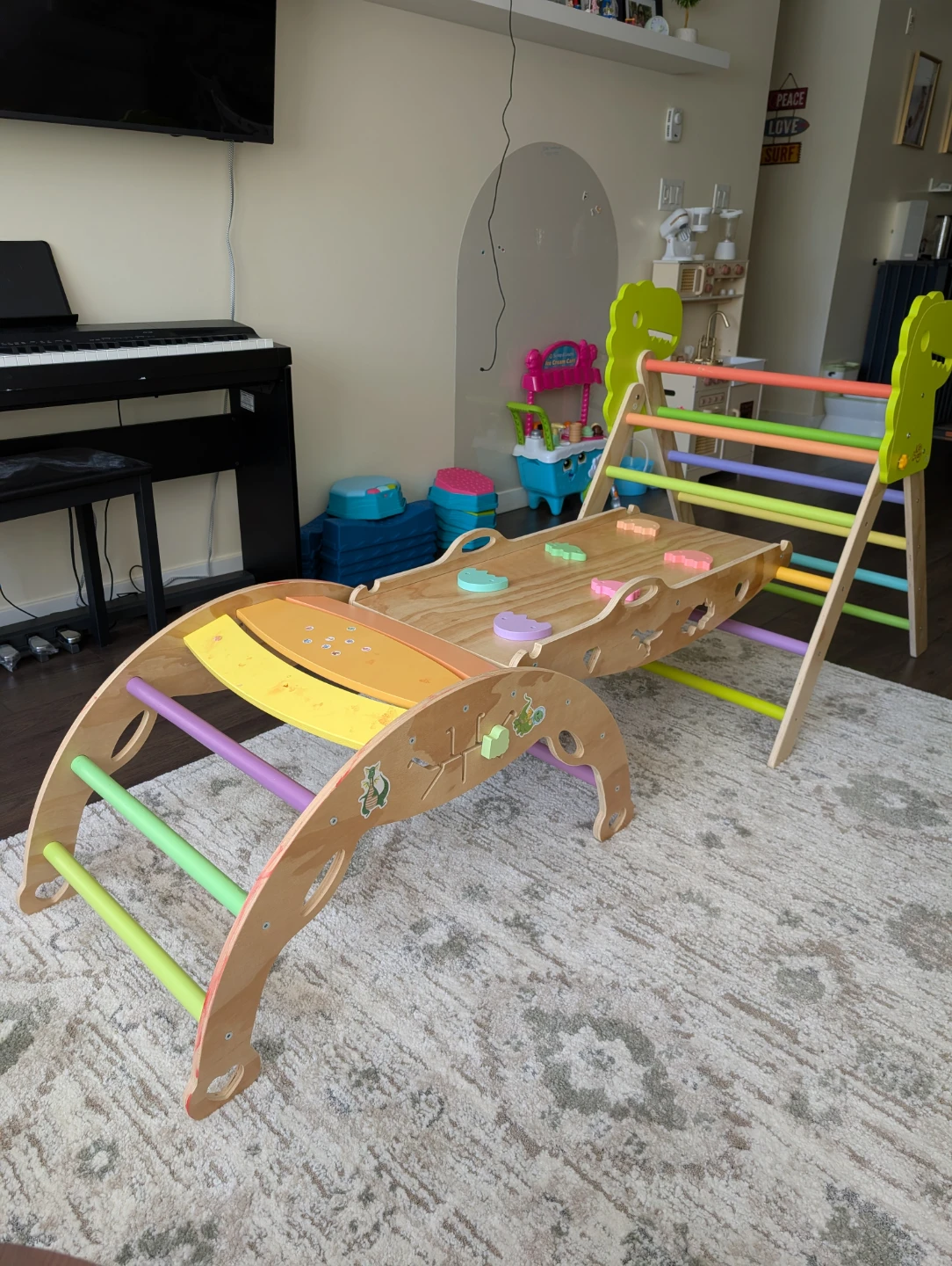 Pikler Triangle Set with Cushion Climbing Gym for Toddlers
